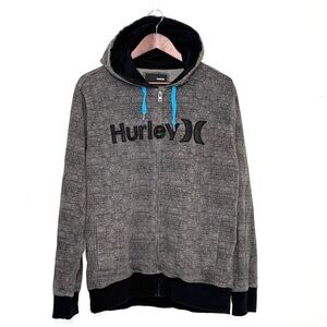Hurley Full Zip Herringbone Skate Surf Hoodie Gray Black Embroidered Logo Mens M